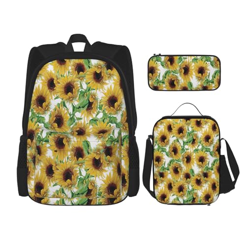 Sunflower 3-Piece Set Backpack, Lunch Bag, And Pencil Case, Casual Cute Sets For Travel And College