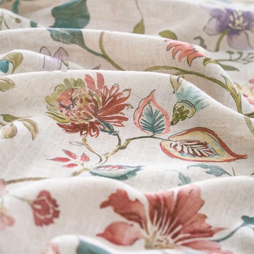 Image of jinchan Hattie Floral French Door Curtain 40 Inch Length Vintage Cottage Core Farmhouse Linen Decor for Glass Door Light Filtering 1 Panel with Tie Up Bow Rod Pocket Beige