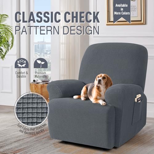TAOCOCO Recliner Cover 4-Pieces, Recliner Stretch Sofa Slipcover, Recliner Cover 1 Seat, Couch Protector Soft, Furniture Protector Covers with Elastic,Chair Covers Jacquard Pattern (Grey) - Image 3