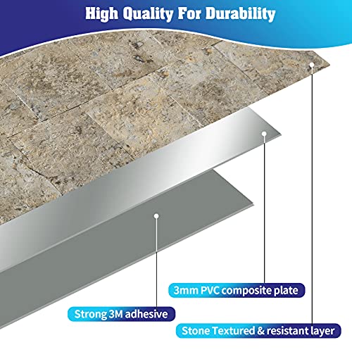 Yipscazo Backsplash Peel And Stick Pvc Tile, Stick On Tile For Kitchen Backsplash, Bathroom Vanities, Fireplace Décor, Laundry Table, Stair Decals In Ecru Slate (12" X 12", 5 Sheets) #TOP2