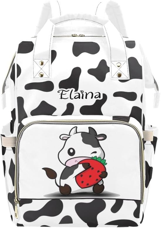 Personalized Diaper Bag Backpack Gift Cute Strawberry Cow Cute Versatile Travel Bag: Large Capacity & Multiple Compartments for Everyone