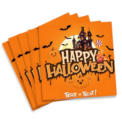 Lot de 40 serviettes d'Halloween - Décoration de table - Citrouille orange - Pour fête, carnaval et Happy Halloween - 33 x 33 cm