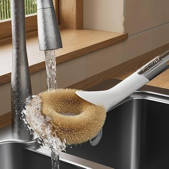 REDITEX Natural Palm Pot Brush Long Handle Kitchen Cleaning Brush, Premium Dishwashing Brush, Durable Kitchen Scrub Brussh Pans 1