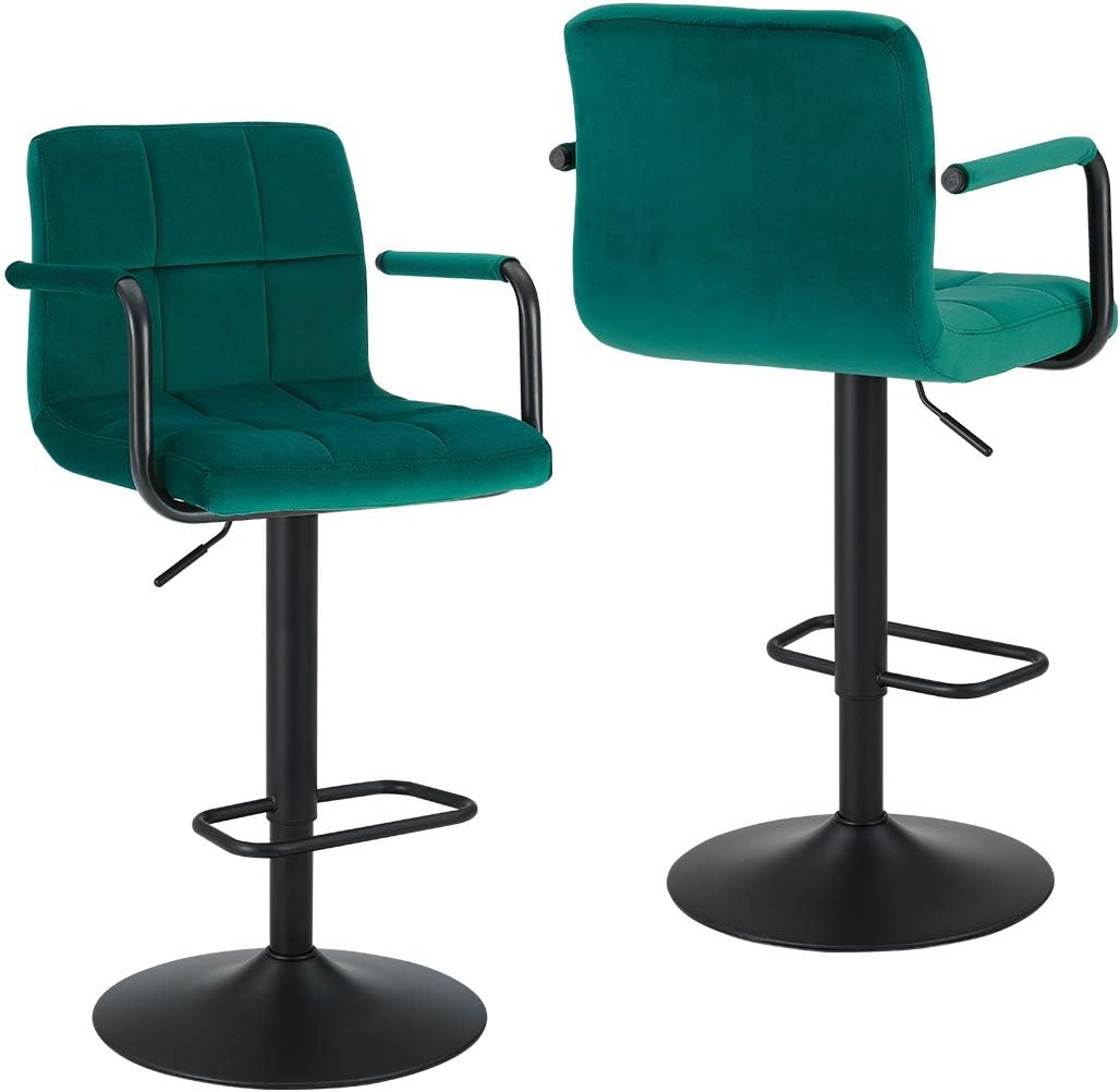 Duhome 451k Bar Stools Set of 2 Velvet and Tech Fabric (Atrovirens with arms) : Home & Kitchen