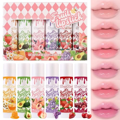 Fruchtiges Lippenbalsam Set 6PCS - Lipgloss Set Lippenpflege für Sehr Trockene Lippen - Feuchtigkeitsspendend Lippenpflegestift - Lippenmaske Overnight - Lip Balm Set Teenager Mädchen Geschenke