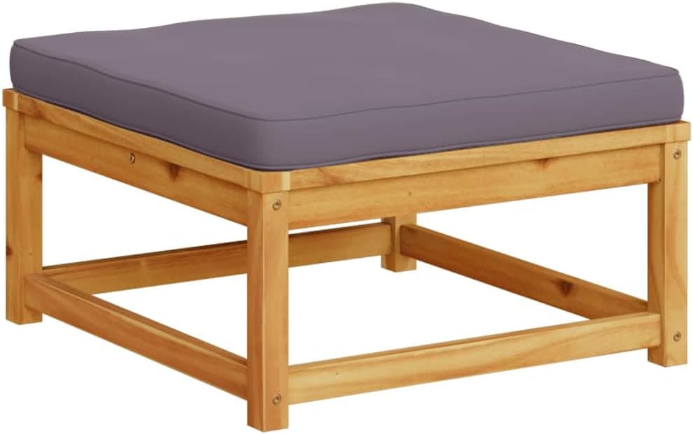 24.8" Acacia Wood Outdoor Footstool Grey Cushion Square Ottoman Weather-Resistant Patio Seating Side Table for Garden Deck Balcony ...