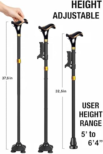 Miniatura 6 de Bastón inteligente para personas mayores con luz LED y alarma, bastón plegable ajustable con asas dobles, 2 puntas, recargable por USB, ayuda de