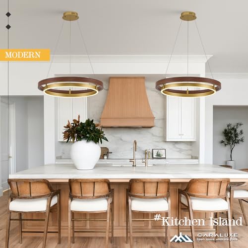 Image of LED Ring Chandelier Dimmable Gold Walnut Wood Chandeliers