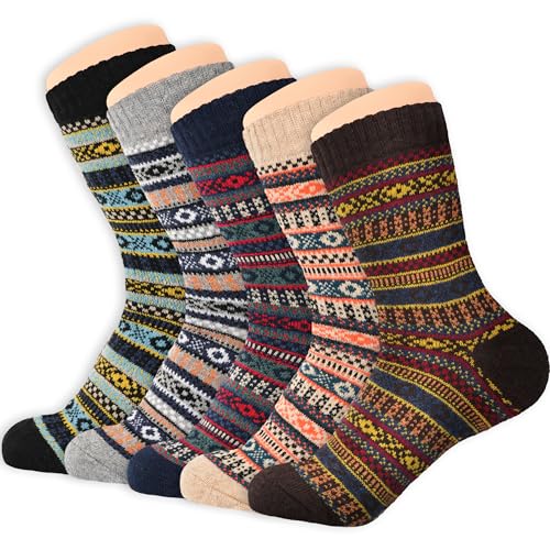 Image of LOCONHA Womens Wool Socks 5 Pairs Winter Warm Sock Thick Knit Cabin Cozy Crew Soft Socks Gifts for Women