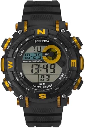 Sekonda Nevis Mens 50mm Digital Sports Watch with Backlight Day Date Function Alarm 50m Water Resistant