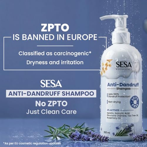 Image of Sesa Anti Dandruff Shampoo - 300ml | ZPTO Free Formula | Piroctone Olamine, Tea Tree & Rosemary Oil | Upto 100% dandruff reduction | Prevents Itching & Irritation | Safe for Daily Use | Unisex