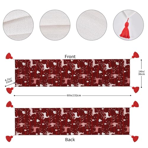 Chemin de table antidérapant haut de gamme avec pompons et motifs cerfs de Noël