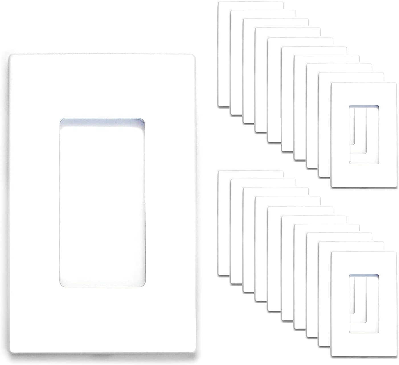 [20 Pack] NEU Screwless Decorator Wall Plates Child Safe Outlet Cover, 1 Gang 4.68" x 2.93", Unbreakable Polycarbonate Thermoplastic, Glossy White