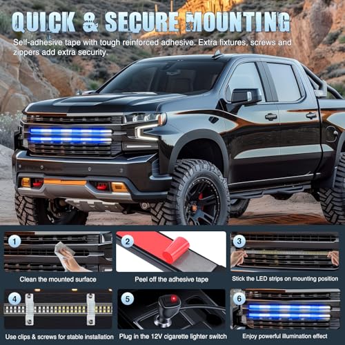 Image of Nilight 2PCS 24 inch Truck Grille Strobe Lights Strip 384 LED Emergency Light Blue White Flexible Side Flashing Warning Caution Safety Waterproof Lighting Kit for Trucks Tow Plow Construction Vehicles