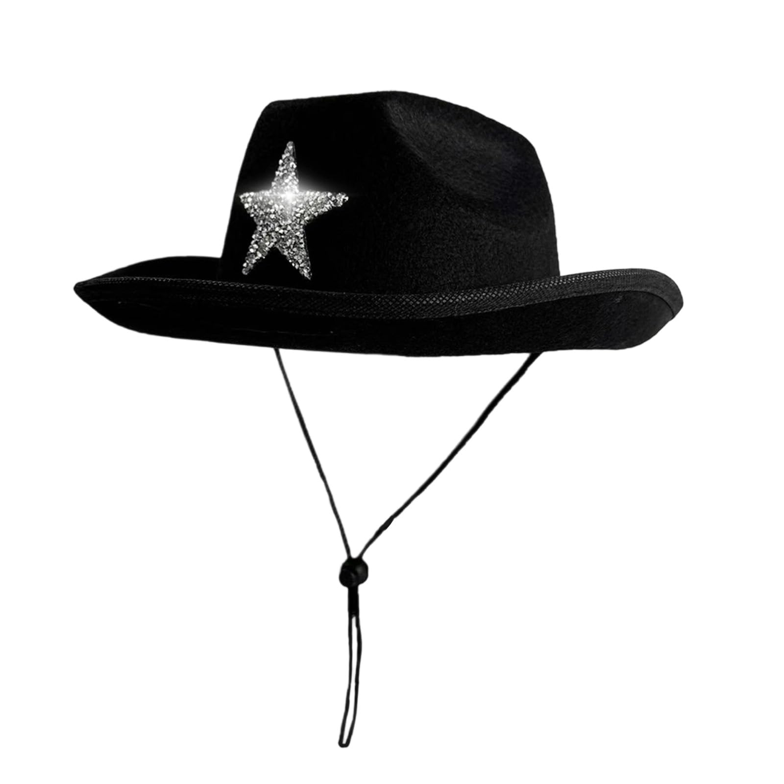 Edhomenn Kids Cowboy Hats, Wide Brim Western Cowgirl Hat with Adjustable Strap, Cowgirl Costume Accessories (29 Black, One Size)