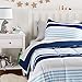 Amazon Basics Kid's Easy Care Microfiber Bed-in-a-Bag 5-Piece Bedding Set, Twin, Navy Stripes
