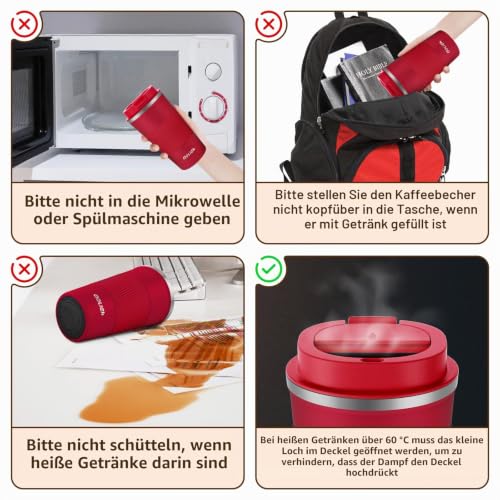 Aolieh Thermobecher, Kaffeebecher mit Auslaufsicherem Deckel, Thermobecher- Isolierbecher, Edelstahl Travel Mug… – Ansicht 5