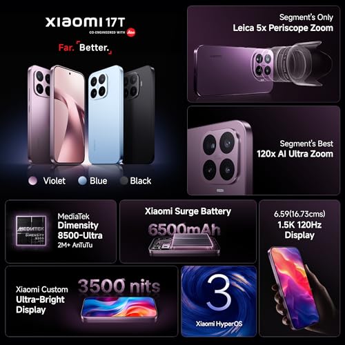 Image of XIAOMI 17T (Blue,12GB+512GB)|Flagship Leica Cameras|Leica UltraPure Optics|Segment Best Leica 5X Optical Zoom|120X AI Zoom|16.74cm(6.59 inch) 120Hz AMOLED Display|3500nits|6500mAh Battery|HyperOS 3.0