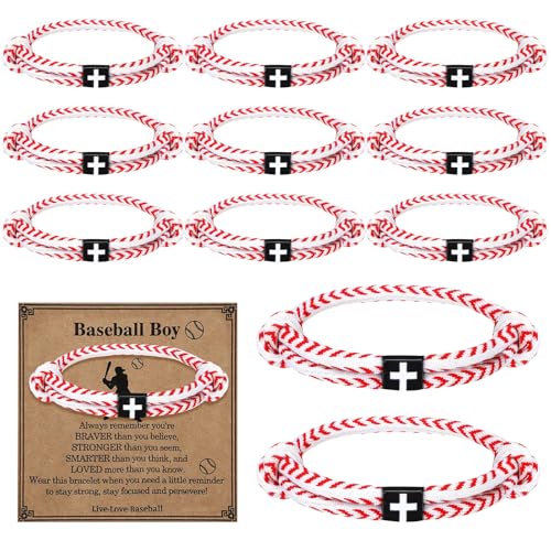 20 Sets Sports Bracelets, Adjustable Baseball Softball Soccer Basketball Bracelets Wristbands, Jesus Cross Rope Bracelet Sport Theme Party Favors Christian Religious Gift for Teen Adults