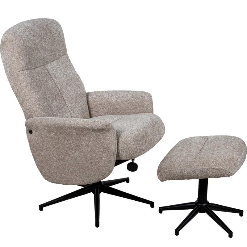DRW Sillon Relax Giratorio con reposapies de Metal y Tela en Beige y Negro 77x75x104,5 cm