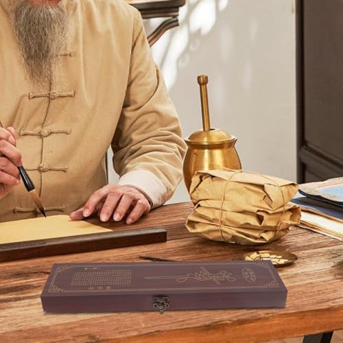 Image of TEHAUX Calligraphy Brush Gift Box Wooden Storage Case with Lid for Chinese Calligraphy Brushes Art Supplies Organizer 13.77X3.34X1.18In