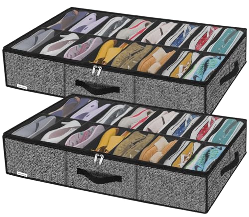 Onlyeasy Sturdy Under Bed Shoe Storage Solution Organizer For Closet Fit 16x2 Pairs, Underbed Shoes...