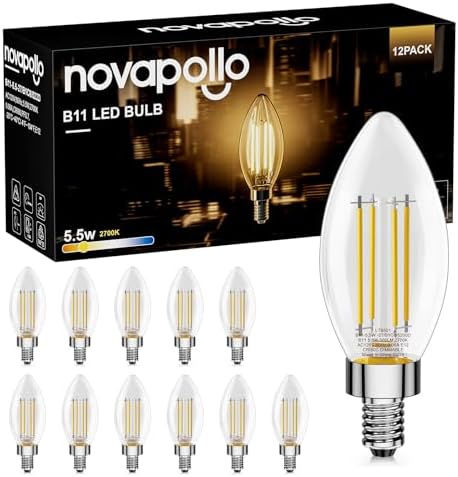 Candelabra LED Light Bulbs 60 Watt,Dimmable 2700K Warm White, E12 LED Bulb, B11 5.5W 500LM Chandelier Light Bulbs, UL Listed, 12 Pack