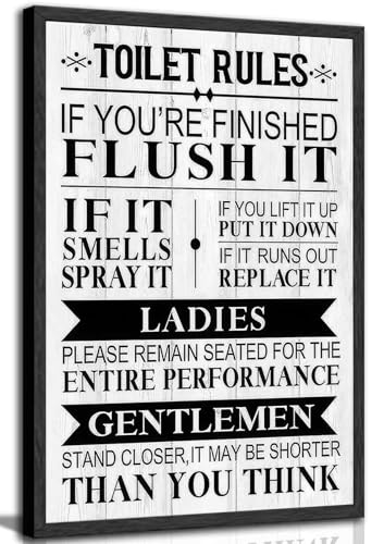 Funny Toilet Rules Quotes Canvas Wall Art Black and...