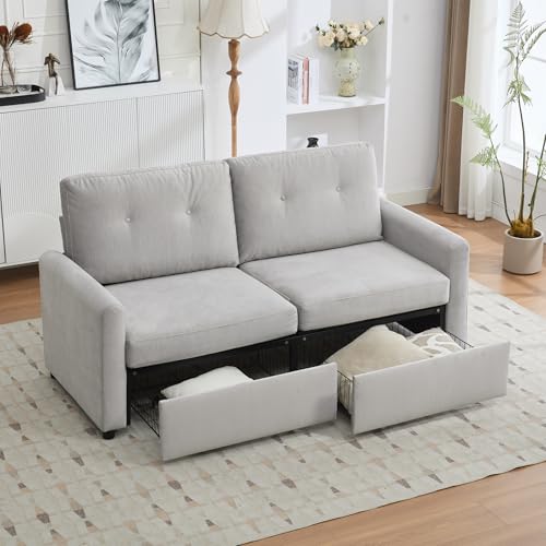 A ALFRESCOOL Sofá de salón de 2 plazas, con función de almacenamiento de cajones, estructura de punto, adecuado para sala de estar y dormitorio, 184 x 83 x 92 cm (gris claro)