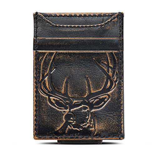 HOJ Co. Deer Front Pocket Wallet | Men's Money Clip Wallet | Strong Magnetic Clip | Slim Wallet With Money Clip (Deer FPW)