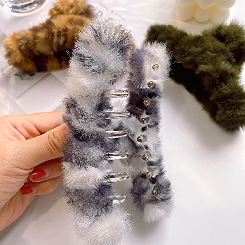 7 Pcs Leopard Fuzzy Hair Clips For Women,4.5 Inches Large Hair Claw Clips For Thick Hair,Multicolor Pack Of Hair Clips,90S Accessories For Women #TOP7