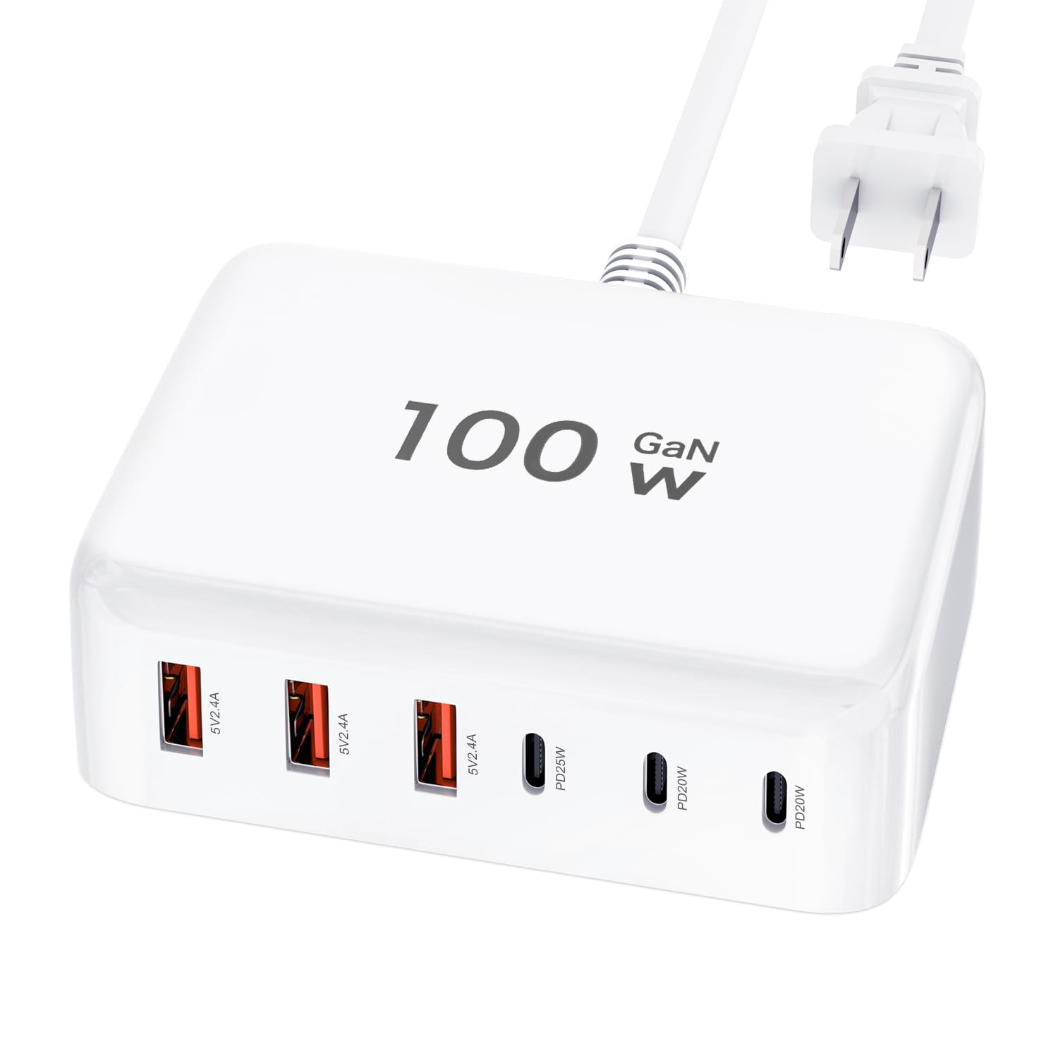 100W GaN USB C Fast Charger Block Compact 6 Port GaN Charging Station HUB Brick Portable Wall PD Charger Power Adapter for iPhone 15 14 13 12 Pro Max iPad Pro Air Samsung Galaxy Pixel LG