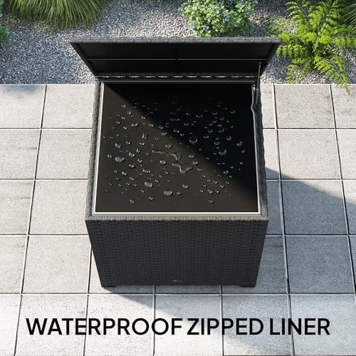 Outsunny 67Gallon Rattan Deck Box, Wicker Outdoor Storage Box with Waterproof Zippered Liner, Safe Pneumatic Rod, Patio Rattan Storage Container for Backyard Gardening Tools, Grey - 3