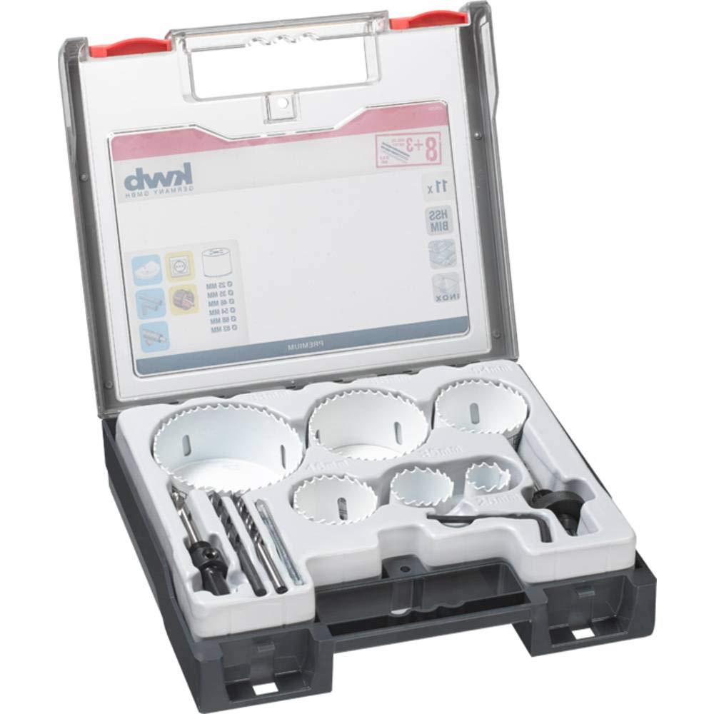kwb Juego de 12 sierras perforadoras con dientes Vario y taladros – para metal, madera y más – Incluye broca de cristal – Fabricado en Alemania