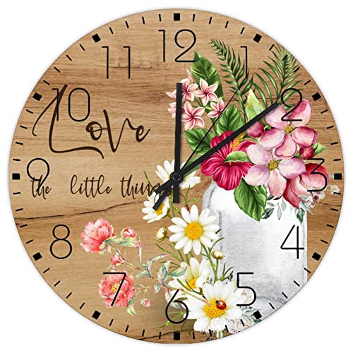 Horloge murale en bois aquarelle florale vintage rustique