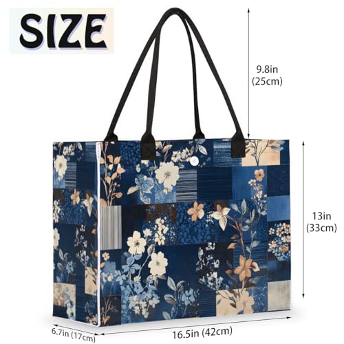 Abstract Blue Floral Tote Bag for Women Large Beach Bag Reusable Tote Bags for Work Travel Beach Shopping2