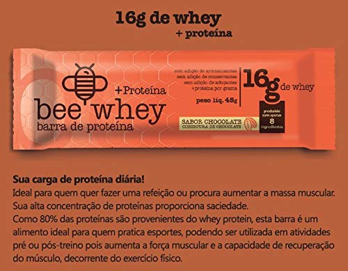 BeeWhey +Proteína, Barra de Proteína Sabor Chocolate, Não Contém Glúten, Sem Gordura Trans, Baixo Te