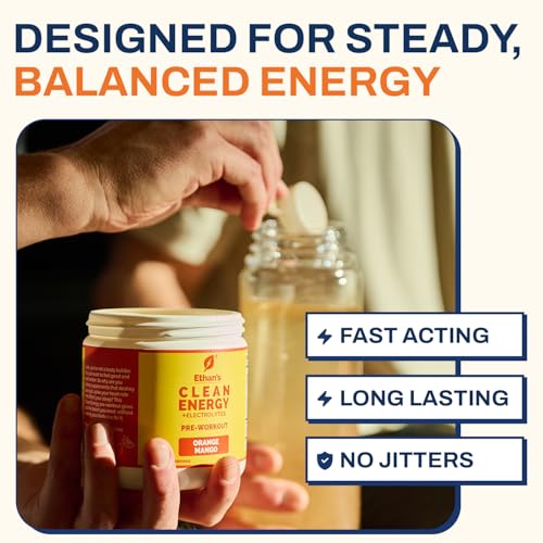 Image of Ethan's Feel Good Pre-Workout & Hydration Drink Mix, 200mg Plant-Based Caffeine, Electrolytes & Adaptogens, Vegan Organic - Orange-Mango, 30 Servings