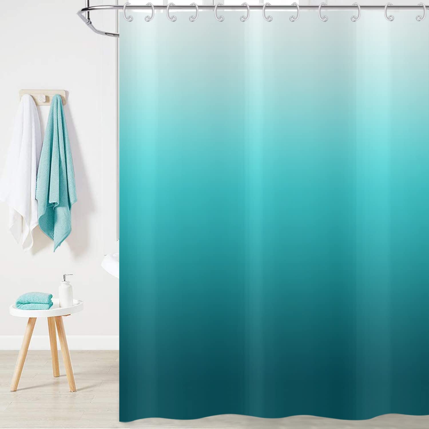 Hnmdmyi Teal Blue Shower Curtain 180x240, Aqua Ocean Abstract Turquoise Ombre Modern Bathroom Curtains with Hooks Waterproof Polyester Fabric Washable Bath Curtains for Wet Room