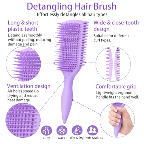 Image of Detangler Brush for Curly Hair, Lightweight Curly Hair Brush with Vented Design for Easy Glide, Effortlessly Detangles Without Pulling or Snagging, Suitable for All Wet and Dry Hair Types (Pruple)