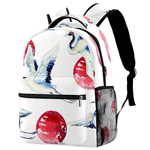 Mochila para portátil impermeable con grulla de acuarela y diseño ergonómico de viaje