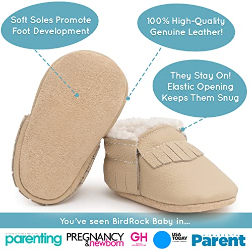 BirdRock Baby Sherpa Moccasins Cozy, Genuine Leather Winter