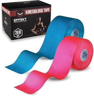 Effekt Manufaktur - taśma kinezjologiczna (5 m x 5 cm) w różnych kolorach (zestaw 2 szt.) - wodoodporna i elastyczna do uprawiania sportu - taśma kinezjologiczna taśma kinezjologiczna (niebieski + różowy)