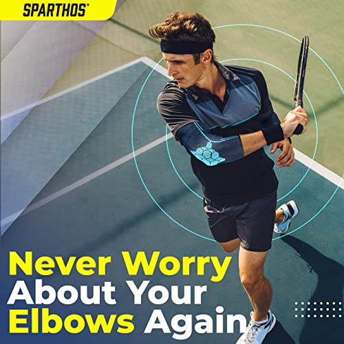 Sparthos Elbow Compression Sleeves (Pair) – Tendonitis Elbow Brace Golfer's Tennis Elbow Support For Men And Women – Arthritis Bursitis Treatment Youth Kids Athletic Sport Basketball (Blue-Xl) #TOP6