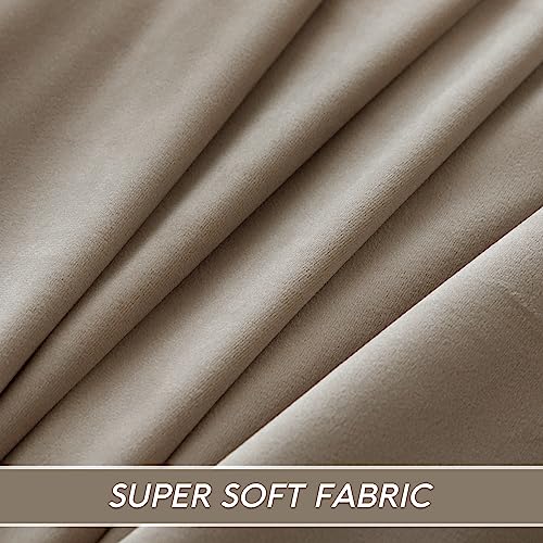 Image of RYB HOME Camel Beige Velvet Curtains, Heavy Duty 2-Layer Window Curtains with Pleat Tape Blackout Shades for Bedroom Thermal Insulated Privacy Drapes for Living Room, W48 x L108 inch, 1 Panel