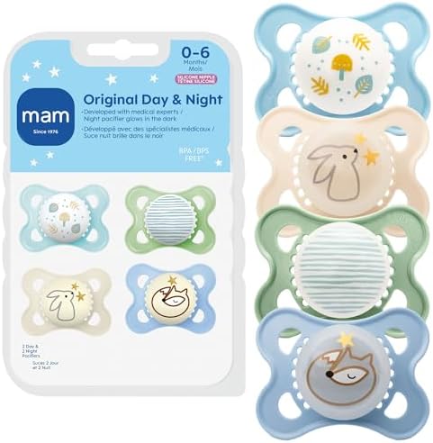 MAM Original Baby Pacifiers 0-6 Months, Glows in The Dark, 4 Pack