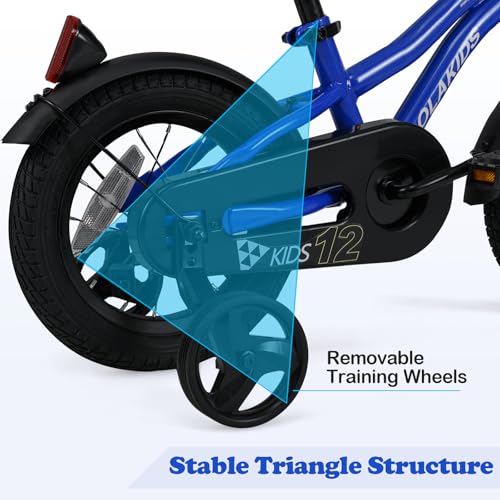 Image of Olakids Kids Bike, 12 14 16 18 Inch Toddlers Bike with Training Wheels Safety Bell Adjustable Seat and Handlebar, Handbrake and Coaster Brake, Children's Bicycle for Boys Girls