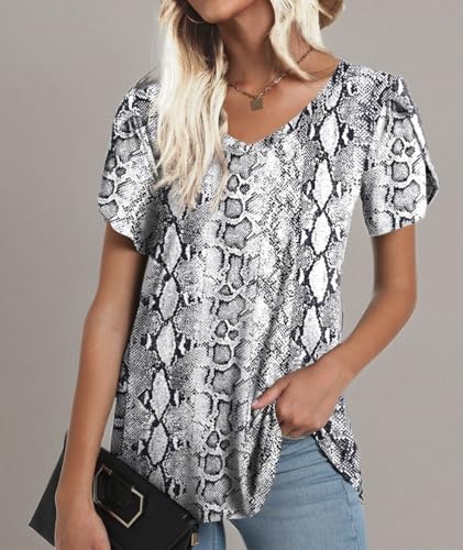 Image of CATHY 2026 Women Tops Summer Short Sleeve Tunic V Neck T-Shirts Loose Casual Floral Blouse S-4XL
