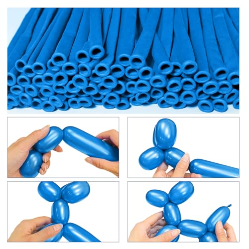 Image of LXZFCRG 260 Long Balloons, Shiny Metallic Blue Latex Twisting Balloon for Balloon Animals, Magic Balloons for Birthdays Wedding Party Decorations 100pcs