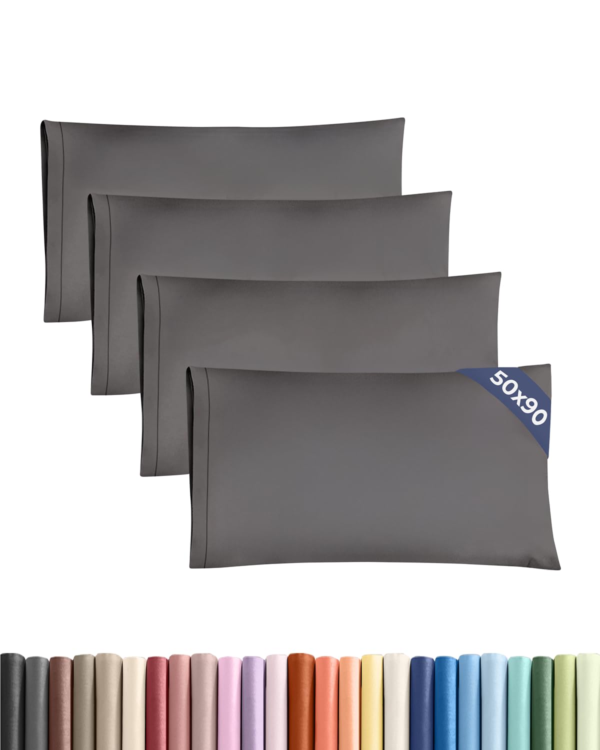 CGK 4 Pack King Size Charcoal Pillow Cases 50x90 cm with Envelope Closure - Brushed Microfiber - Soft, Wrinkle & Fade Resistant - Breathable, Hypoallergenic & OEKO-TEX Standard 100 Certified